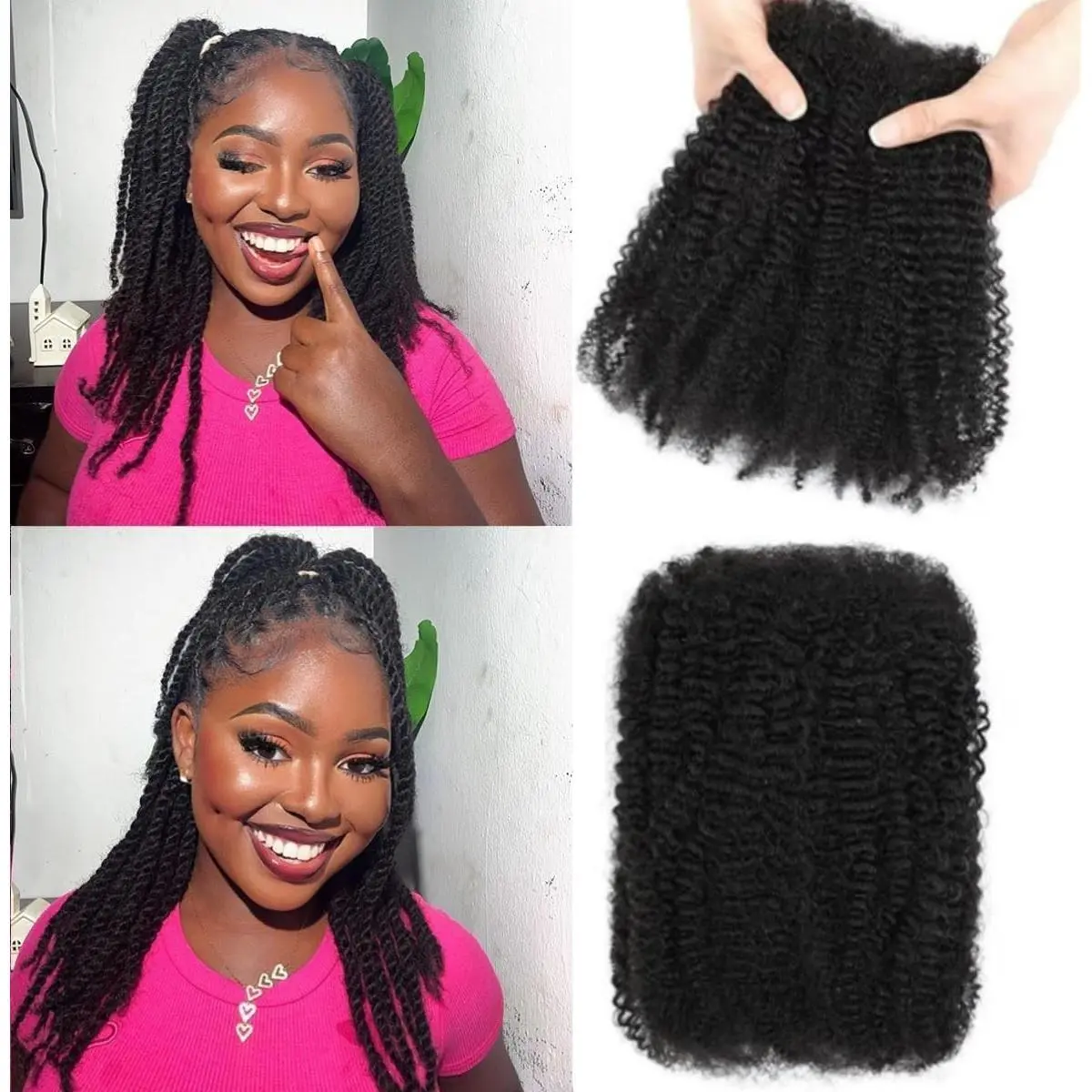 Afro Kinkys Bulk Human Hair 14Inch 50g/1Pack Braiding Hair for Dreadlocks Extensions,Loc Repair,Twist Braiding No Short Hair Afro Kinky Human Hair  Black For Black Women