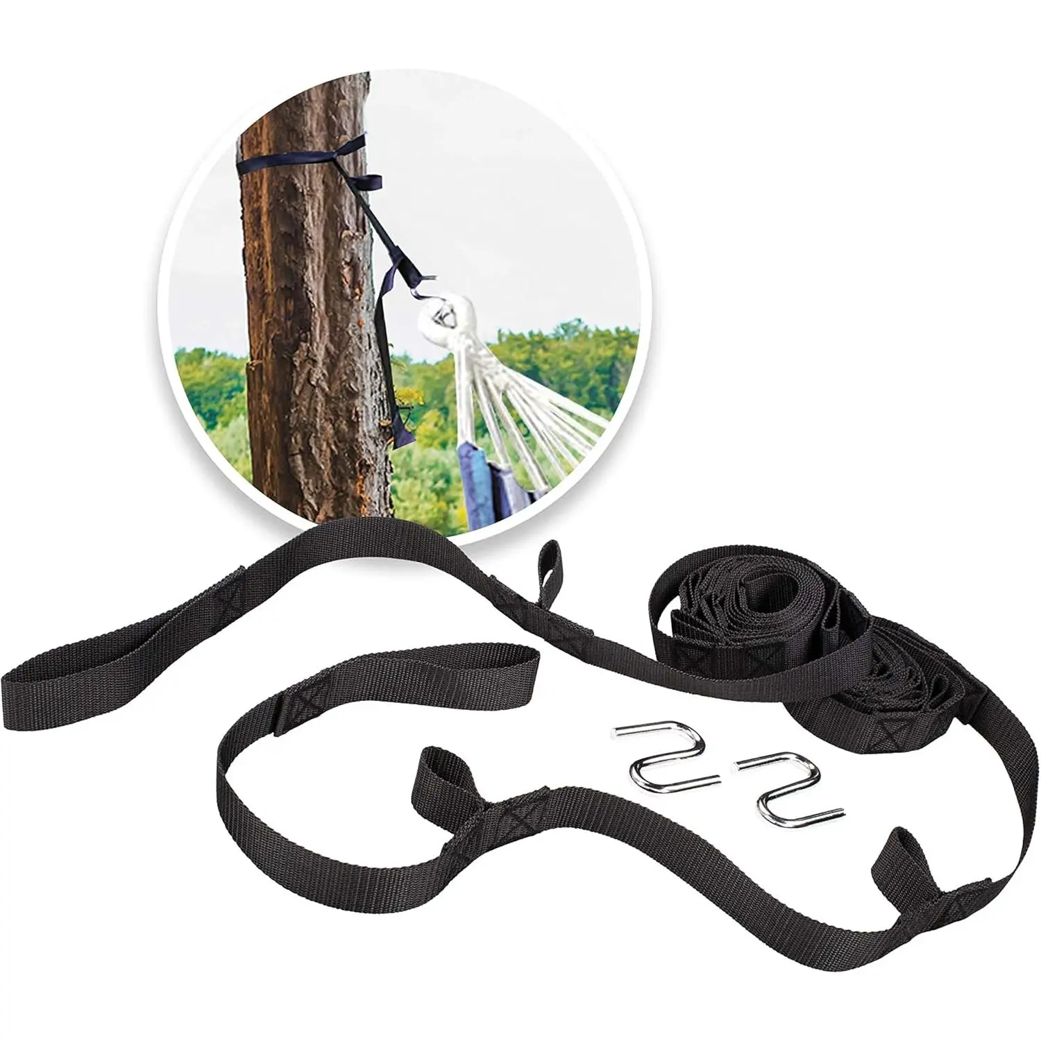 Suspension System w/S Hooks, for Hammocks and Hammock Chairs, Adjustable Straps, Non-Slip Polyester & Nylon, 300 Lbs Capacity, Black