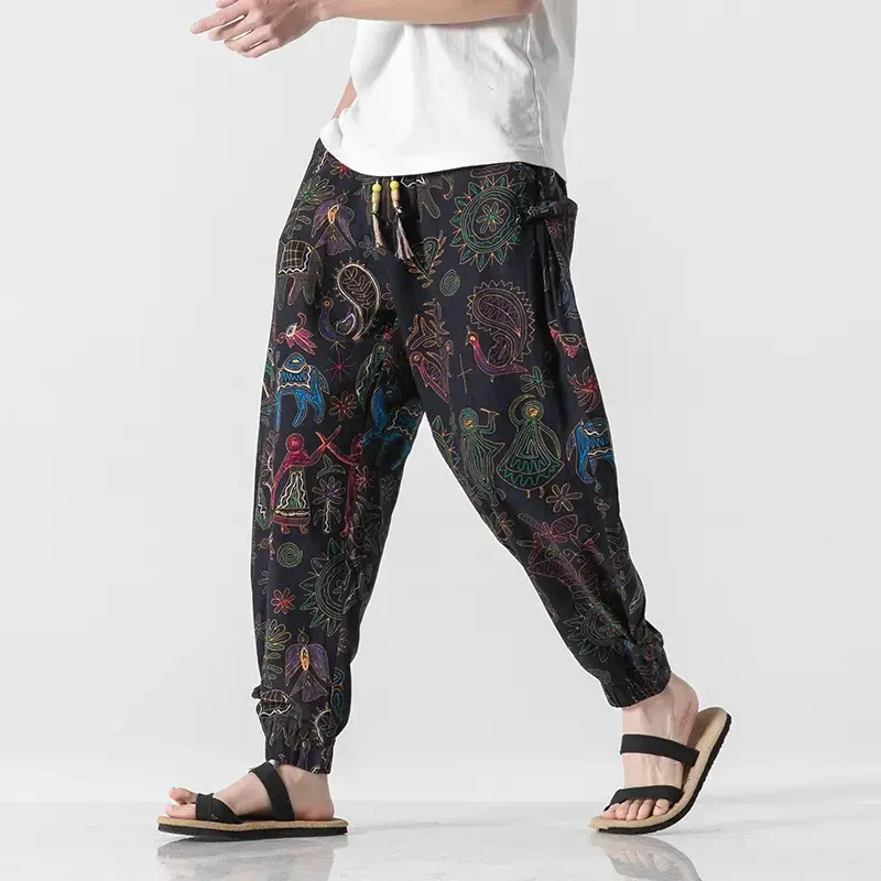 Unisex Harem Pants Spring Thailand Elephant Loose Trousers Fashionable Design Crotchless Pants Large Printed Pachyderm Slim Pants Lantern Casual Pants Spring Summer Long Pants