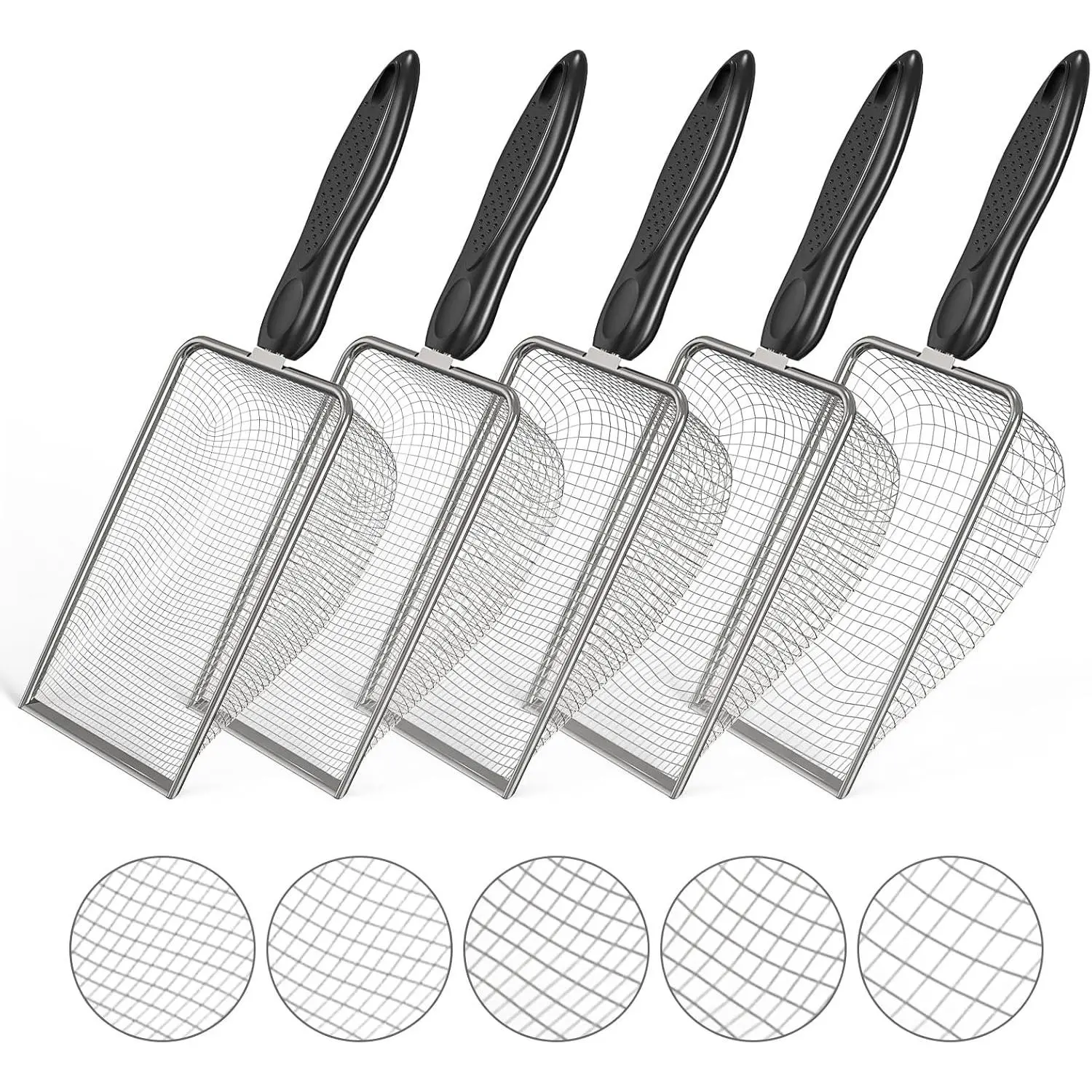 5pcs Soil Sifter Set for Gardening – Includes 2mm/2.8mm/3.8mm/4.3mm/5mm Garden Sifter for Soil, Handheld Compost Sifter for Dirt，Rocks, Heavy-Duty Shovel for Soil, Compost Sifting