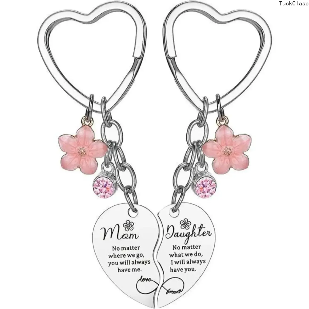 Women’s Stainless Steel 2-Piece Matching Heart Keychain Set, Corrosion-Resistant Engraved Forever Heart Design, Sentimental Bag Charm & Keyring Accessories, Heartfelt Mother’s Day Gift for Mom from Daughter