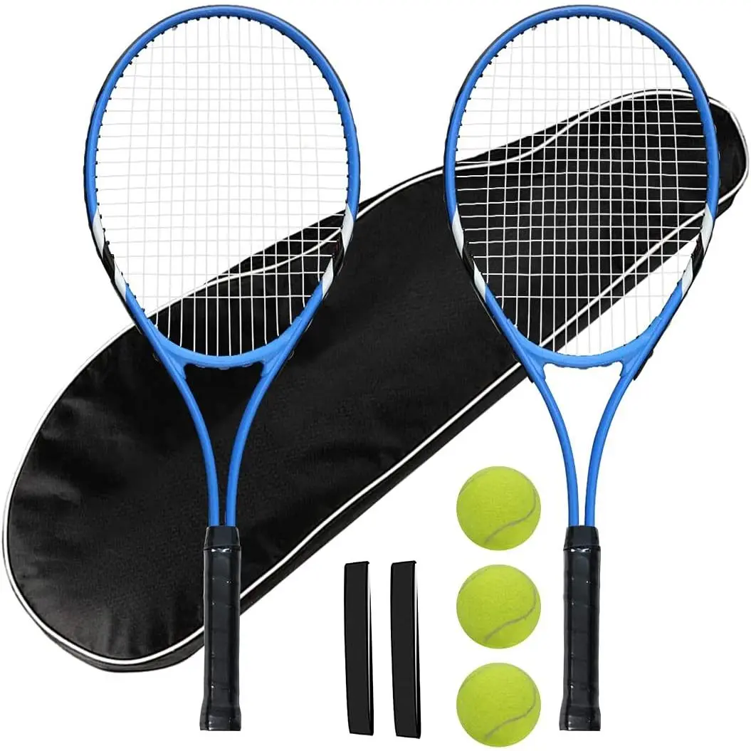 2-Piece Tennis Racquet Set for Adults, 27in Pre-Strung 0.57 lbs Lightweight Beginner Equipment, Complete Kit with Balls, Racquet Grips, Shoulder Carry Bag for Recreational Indoor-Outdoor Play (Unisex)