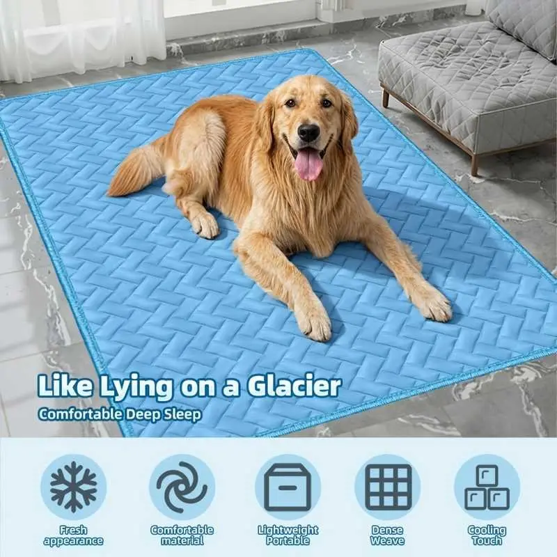 Summer Pet Ice Pad Cooling for Cats and Dogs, Sweat-Absorbing Fabric, Breathable Mesh Bed, Polyester Fiber, Cool Comfort for Small to Large Pets