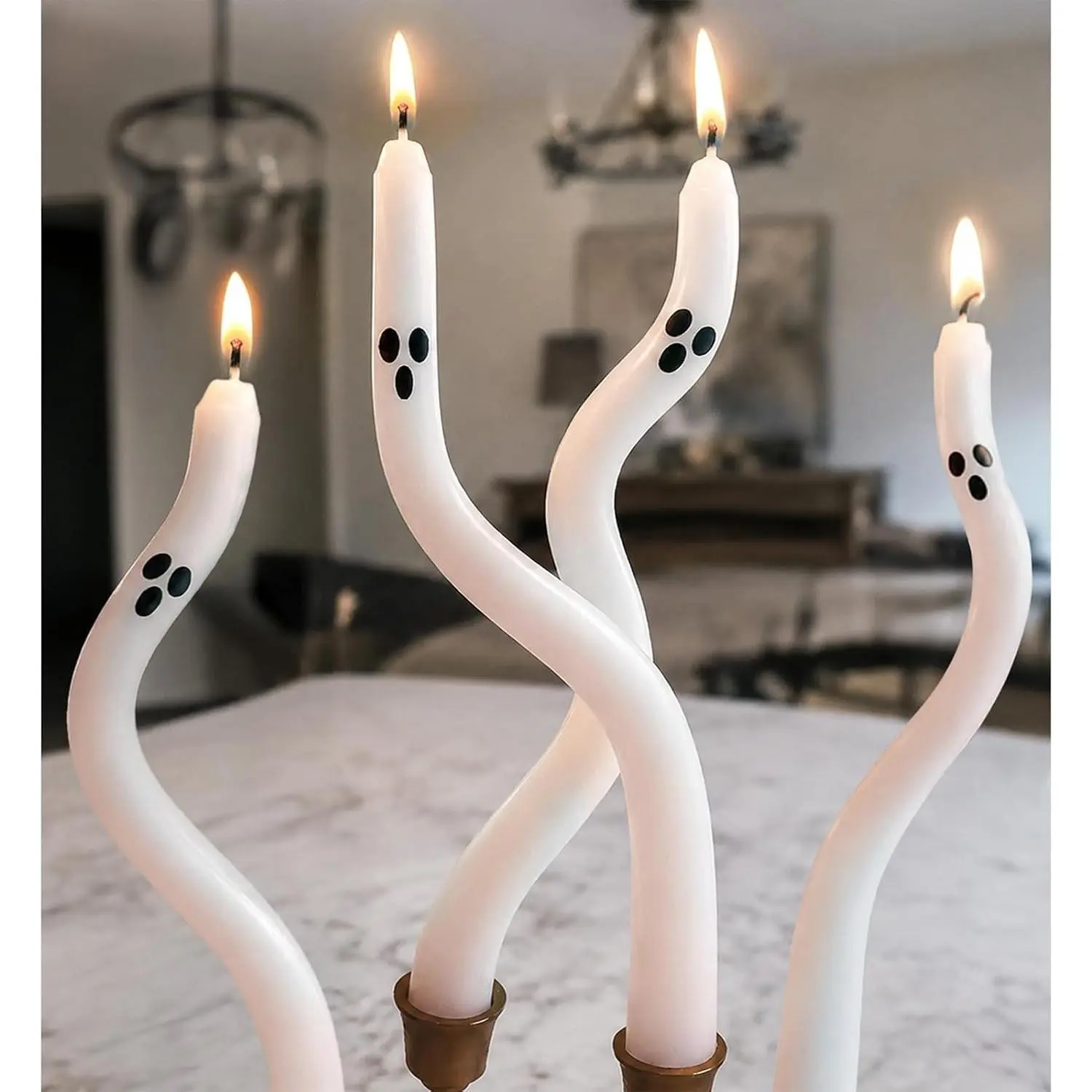 Halloween Decorations Indoor - 4 Pack Cute Ghost Taper Candles | Spooky Ghosts Candle Decor, Halloween Centerpieces for Tables, Twisted Candle Decoration for Mantel, For Home Party Room