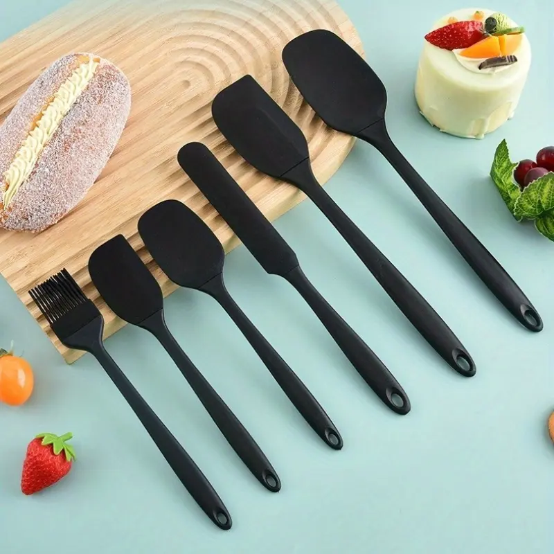 6Pcs Silicone Baking Tool Set, Food Grade Heat Resistant Spatula & Basting Brush Kit, Easy To Clean All-In-One Baking Utensils, Multipurpose Kitchen Gadgets For Cake, Cookie Making, Barbecue And Home Baking Starters