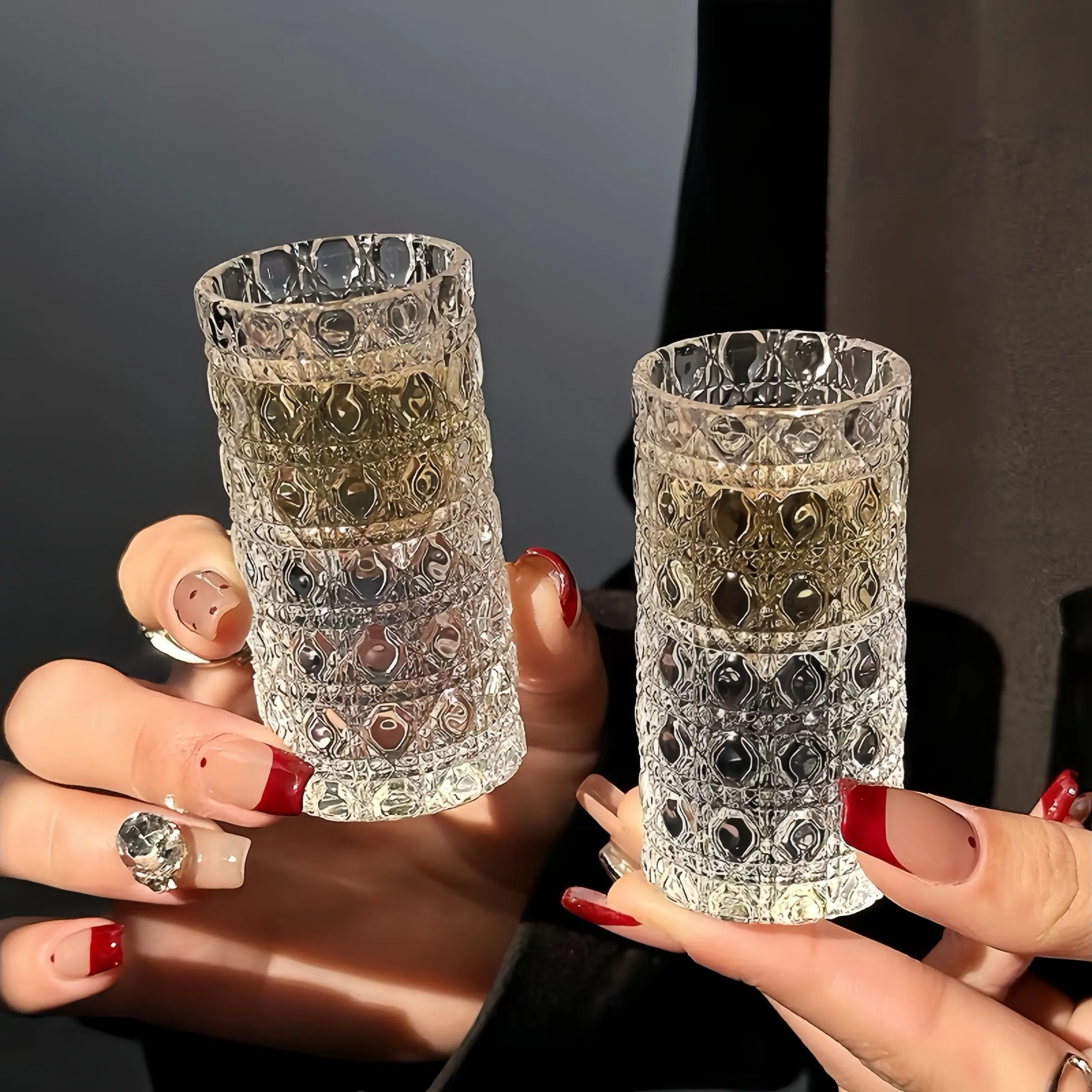 6/12 Piece Diamond Engraved Shot Glass Set, Thickened Glass for Vodka Whiskey, Whiskey Glasses, Perfect for Parties, Semi-Manual Non-Lead Crystal Glass