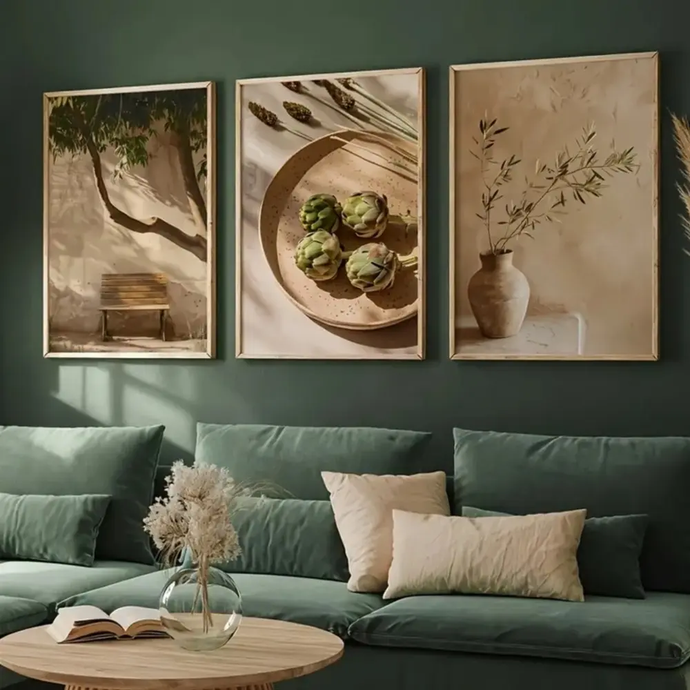 3 Pieces Modern Mediterranean Olive Tree Canvas Art, Scenery Wall Mural, Pastoral Elegant Home Art, Contemporary Gallery Decor, Soft Tone Painting, Wall Decor for Bedroom, Living Room and Kitchen, Framed or Unframed.