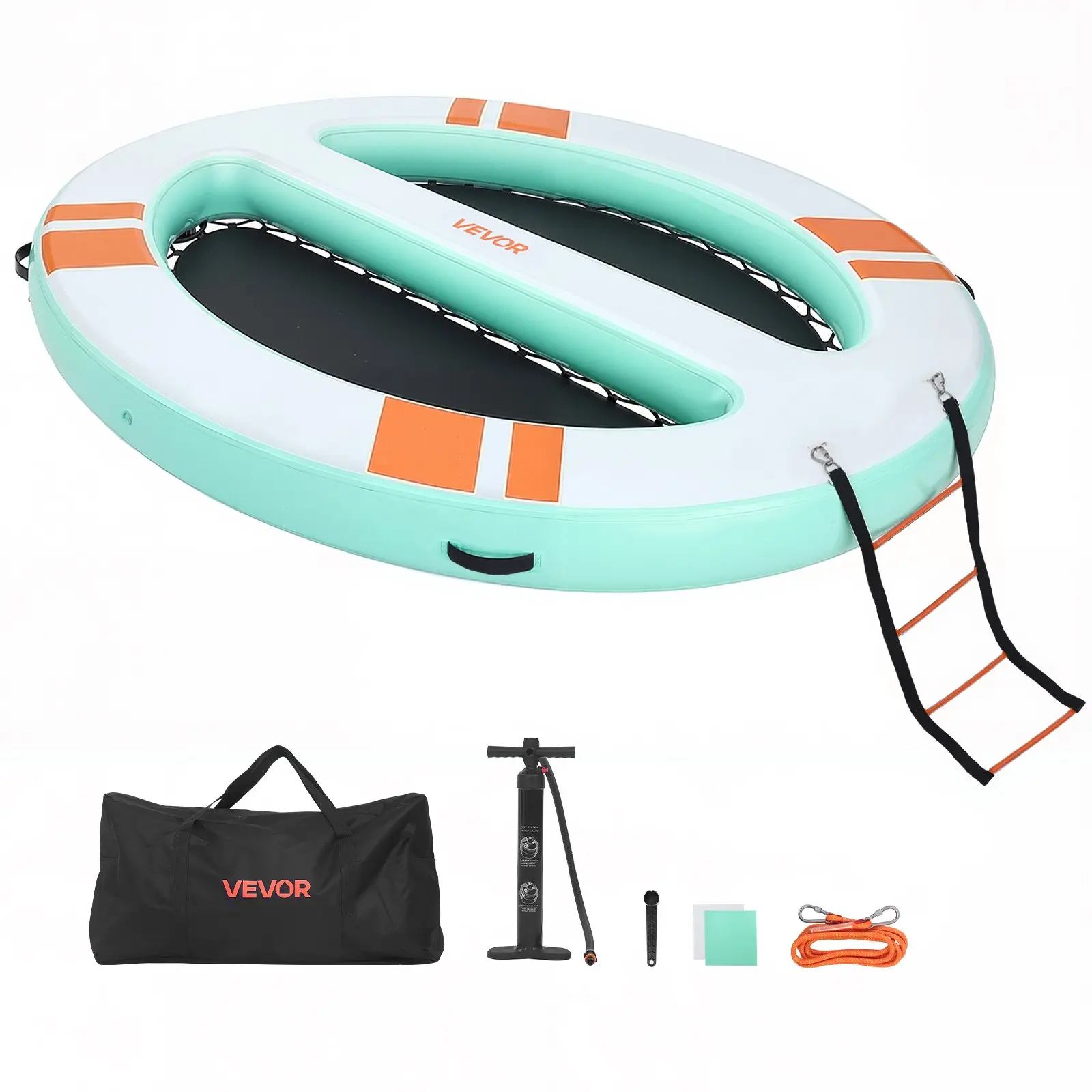 VEVOR High-Pressure PVC Fabric Inflatable Round Floating Dock, 10x8 FT Platform with Non-Slip Air Mat, Detachable Ladder, Carry Bag, Reinforced Handles, 39.7 lbs Raft for Pool, Family Gatherings