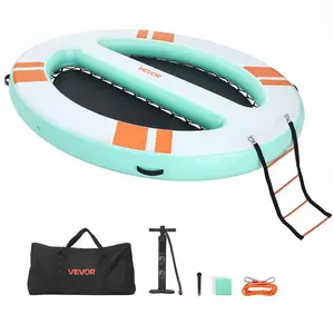 VEVOR PVC Inflatable Floating Dock, 10x8 FT Round Platform, Non-Slip Water Air Mat with Portable Carrying Bag & Detachable Ladder, 39.7 lbs Unisex Floating Raft for Beach, Swimming Pool, Ocean