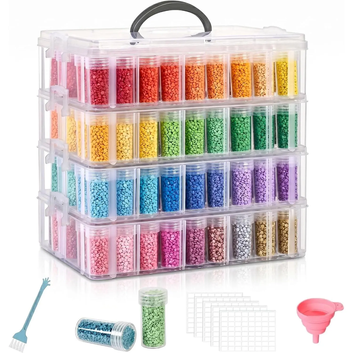 Diamond Painting Storage Container, 4-Tier Bead Organizer Box with 200 Slots, Stackable Crafts Organizers for DIY Diamond Art Accessories Craft Jewelry Bead Storage