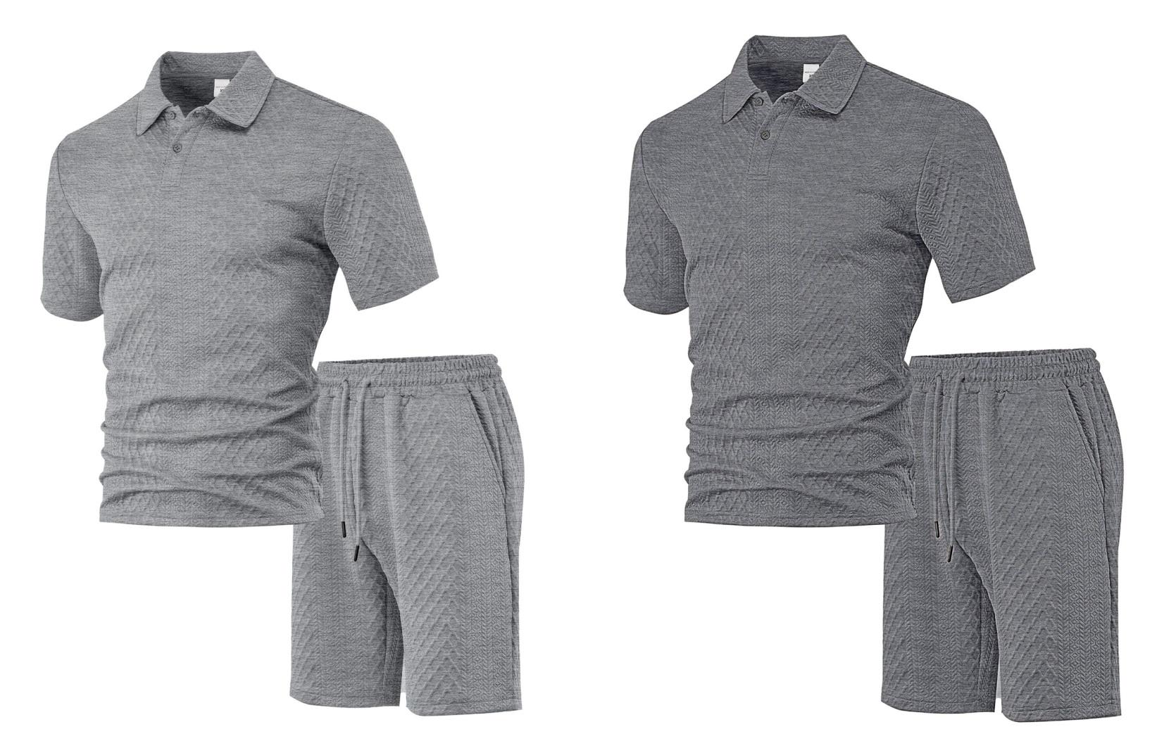 Trending Men’s Polo & Shorts Set, Jacquard Texture Summer Outfit, Lightweight Breathable Sport Set, Streetwear Matching Set