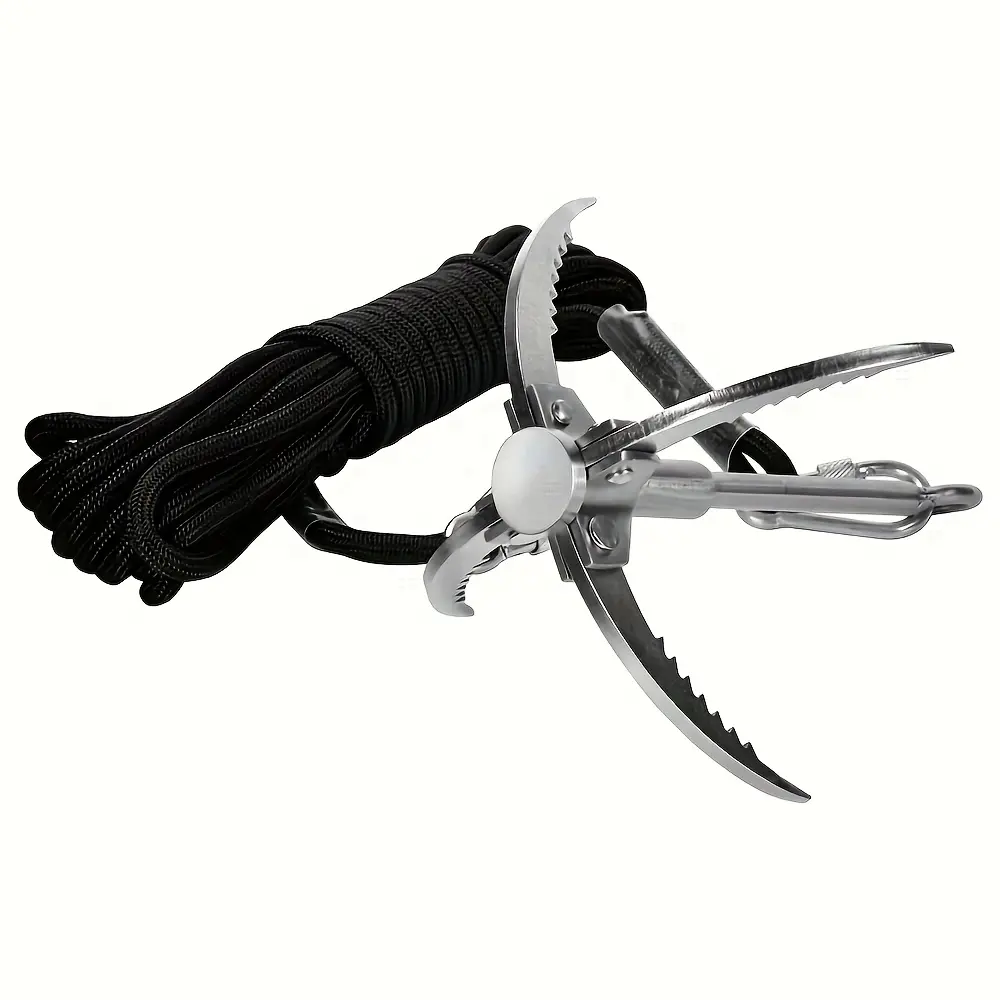 4-Claw Sawtooth Grappling Hook, with 10M/33Ft 8Mm Auxiliary Rope Claw Carabiner for Outdoor Activity Magnet Fishing Tool
