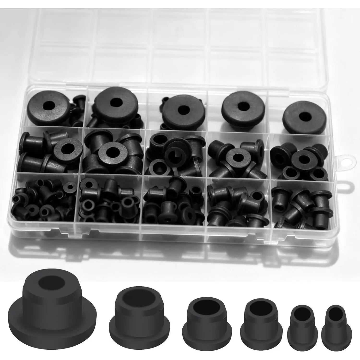 115 Pcs T-Type Silicone Rubber Grommet Kit, 6 Sizes Bushings for Wiring, T-Type Design Grommets for Hydroponics, Valve & Pipe Repair, Cable Protection in Automotive, Gardening & Industrial Use