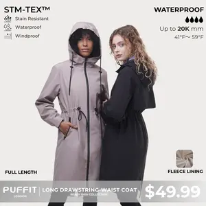 PUFFIT STM-TEX ST200 Long Length Ultra Waterproof Raincoat With Warm Brushed Lining And Drawstring Waist,High-Density Water-Resistant Material & Plush Lining,Shell Jacket,Spring Jacket,SpringStatements,Windbreaker,Dog Walking,School Running,Football Mum