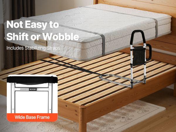 Bed Rail for Elderly, Bedside Assist Rails with Side Handle and PU Handrail, Adjustable Height Carbon Steel Pipe Bedside Cane, Bed Bars for Seniors & Patients, Fits King, Queen, Full, Twin