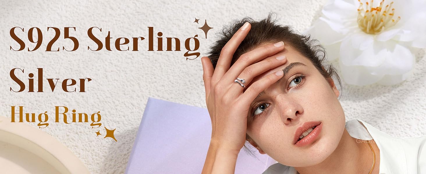 Sanfenly Silver Hug Ring for Women Men Adjustable Hugging Hands Open Love Promise Friendship Wedding Ring