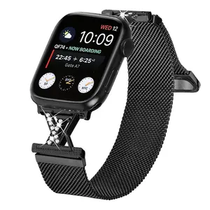 Milanese Loop Band with X-Shaped Crystal Accent for Apple Watch, Magnetic Mesh Strap, Stylish Accessory for Smartwatches