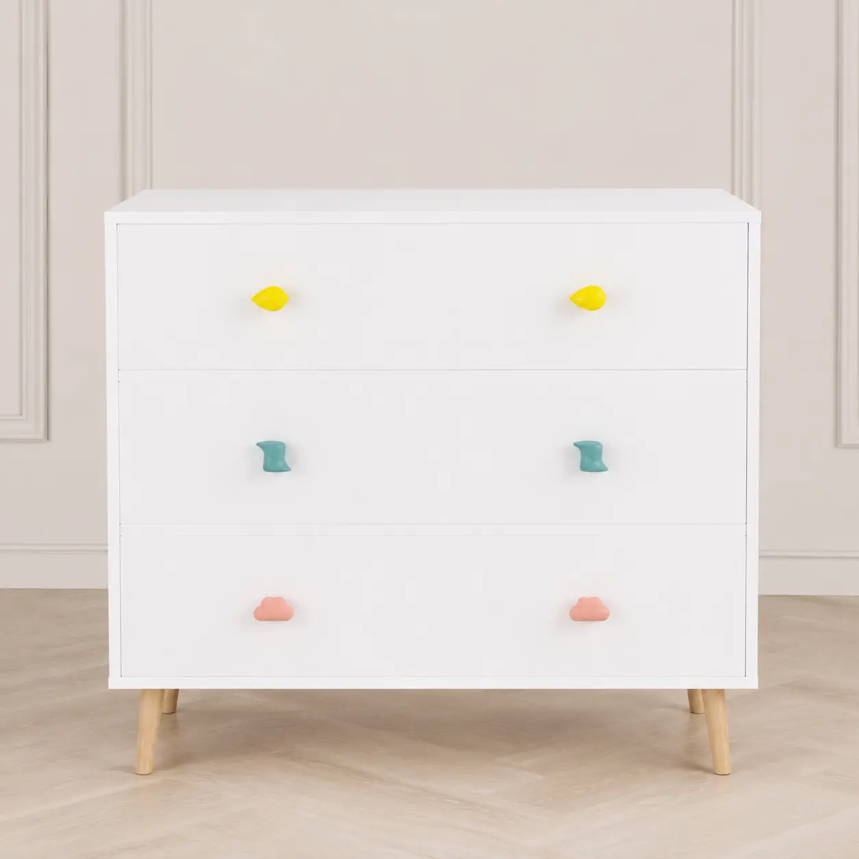 Littleox 3-Drawer Rectangular Storage Cabinet - Legged Base Single Unit, Bedroom Nightstand, Living Room/Toddler Room Organizer