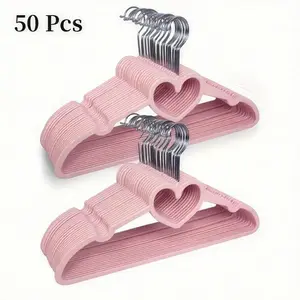5pcs HOUCOC Heart-Shaped Non-Slip Velvet Hangers with 360° Swivel Hook - Heavy Duty Plastic Clothes Hangers for Coats