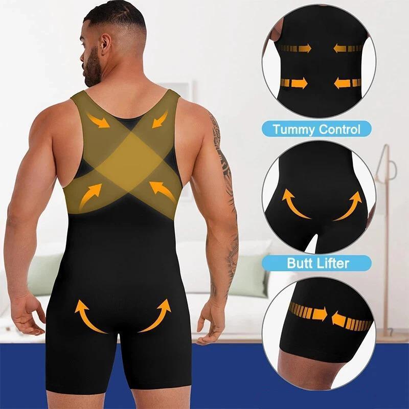 Men's Tummy Control Bodysuit Waist Trainer Compression Bodysuit Seamless Shapewear Full Body Shaper Open Crotch Comfortable Solid Breathable Underwear shaping