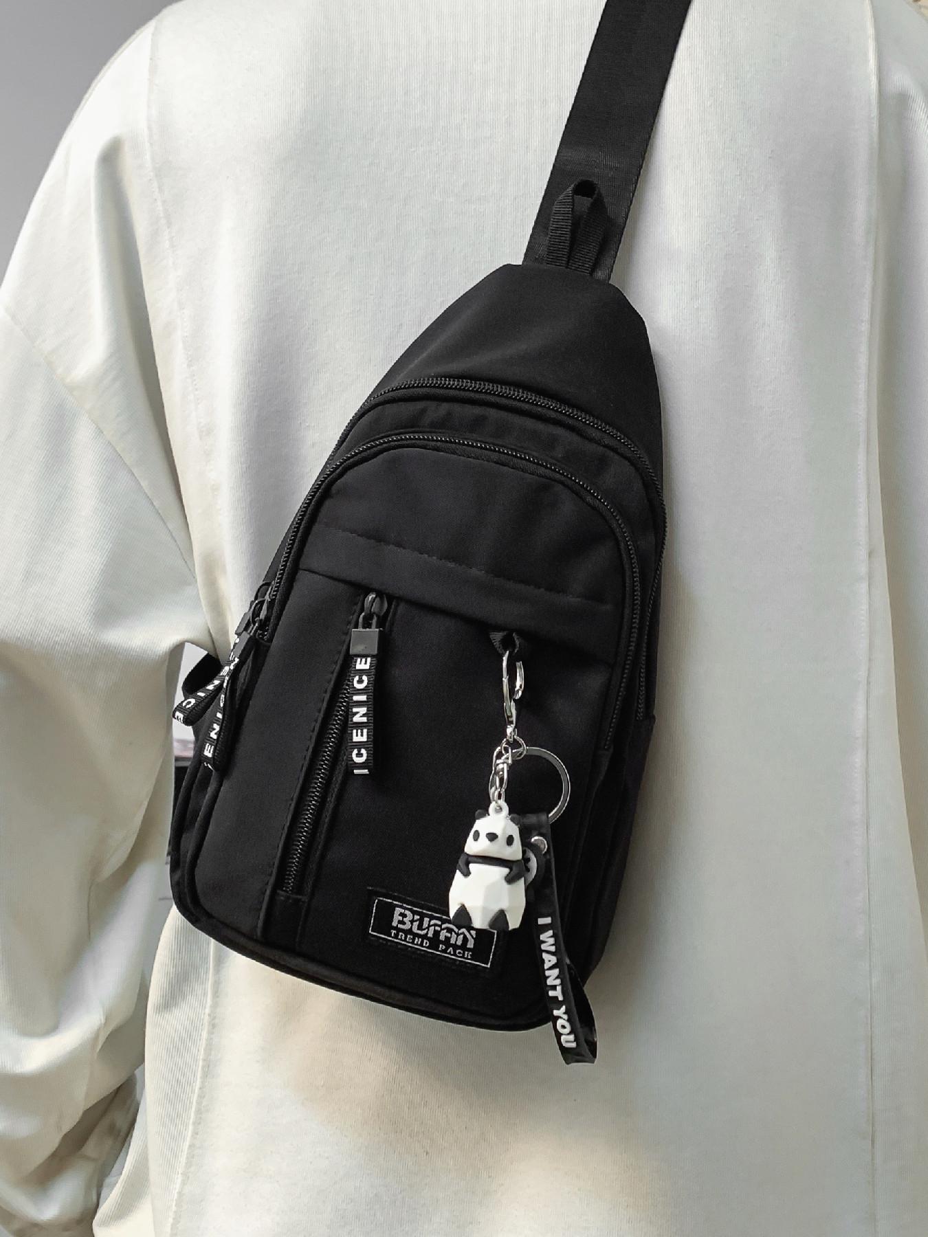 Casual Fashion Zipper Fanny Pack with Animal Pendant, Matching Chest Bag for Women & Men, Versatile Sling Bag for Daily Used, Lightweight Crossbody Bag