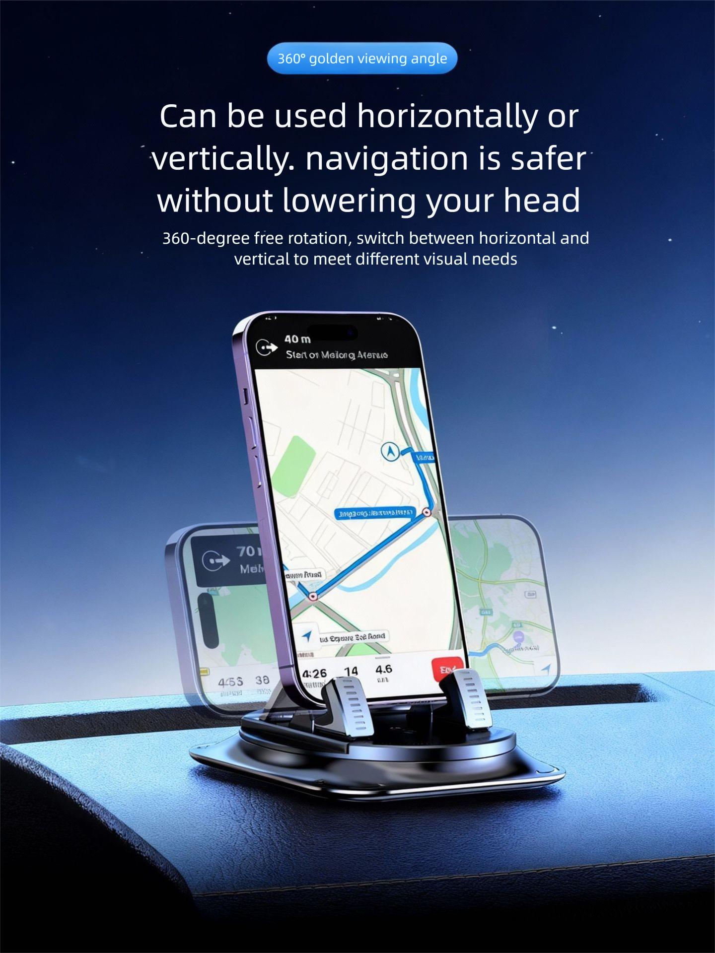 Car phone holder 360 degree rotation, suitablefor car navigation in-car dashboard, horizontaland vertica screen adjustment angle,suctioncup fixed non-slip mobile phone holdersuitable for iPhone and Android