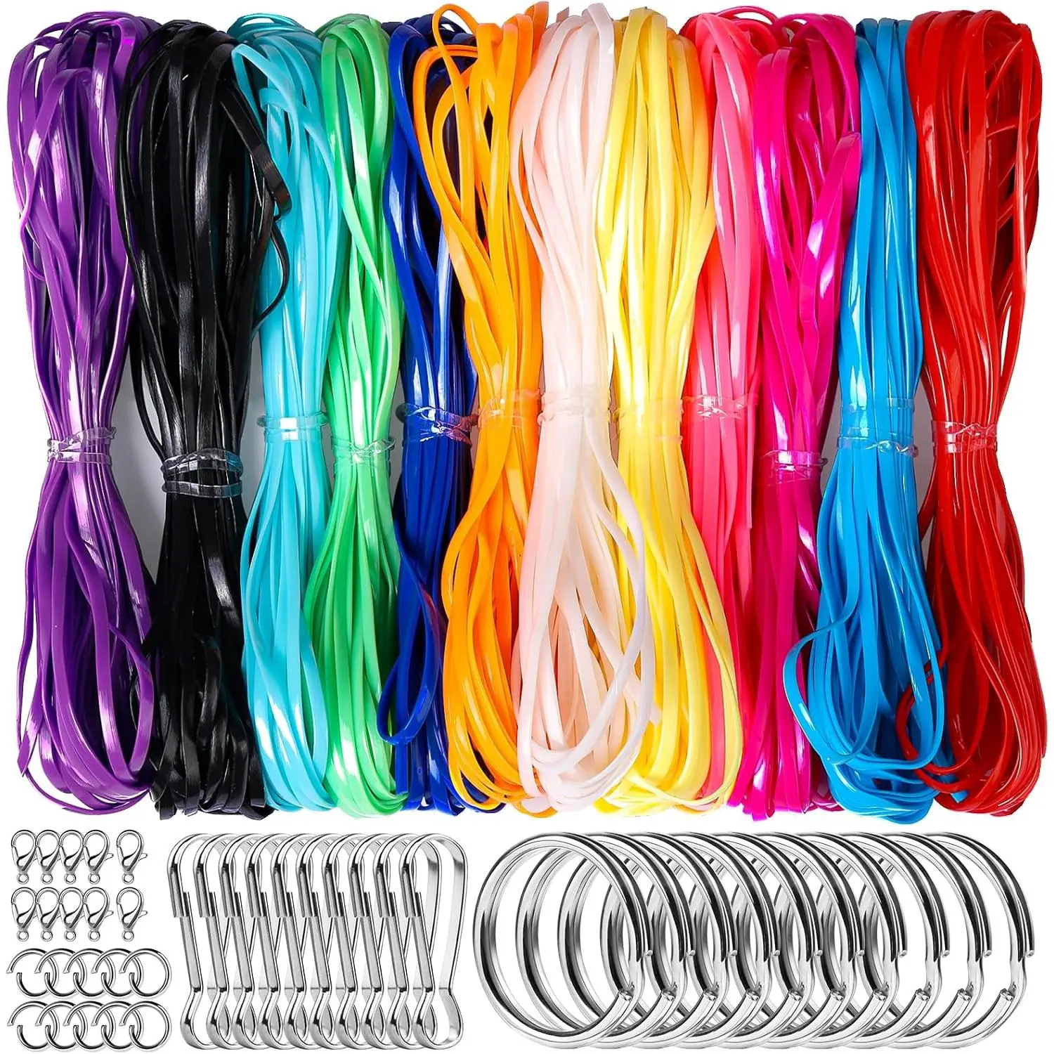 Lanyard String Kit, 12 Colors Plastic Lacing Cord, Glossy Bright Color, Lanyard String for Crafts, Bracelets and  Making Weaving Kit, Plastic for Bracelets