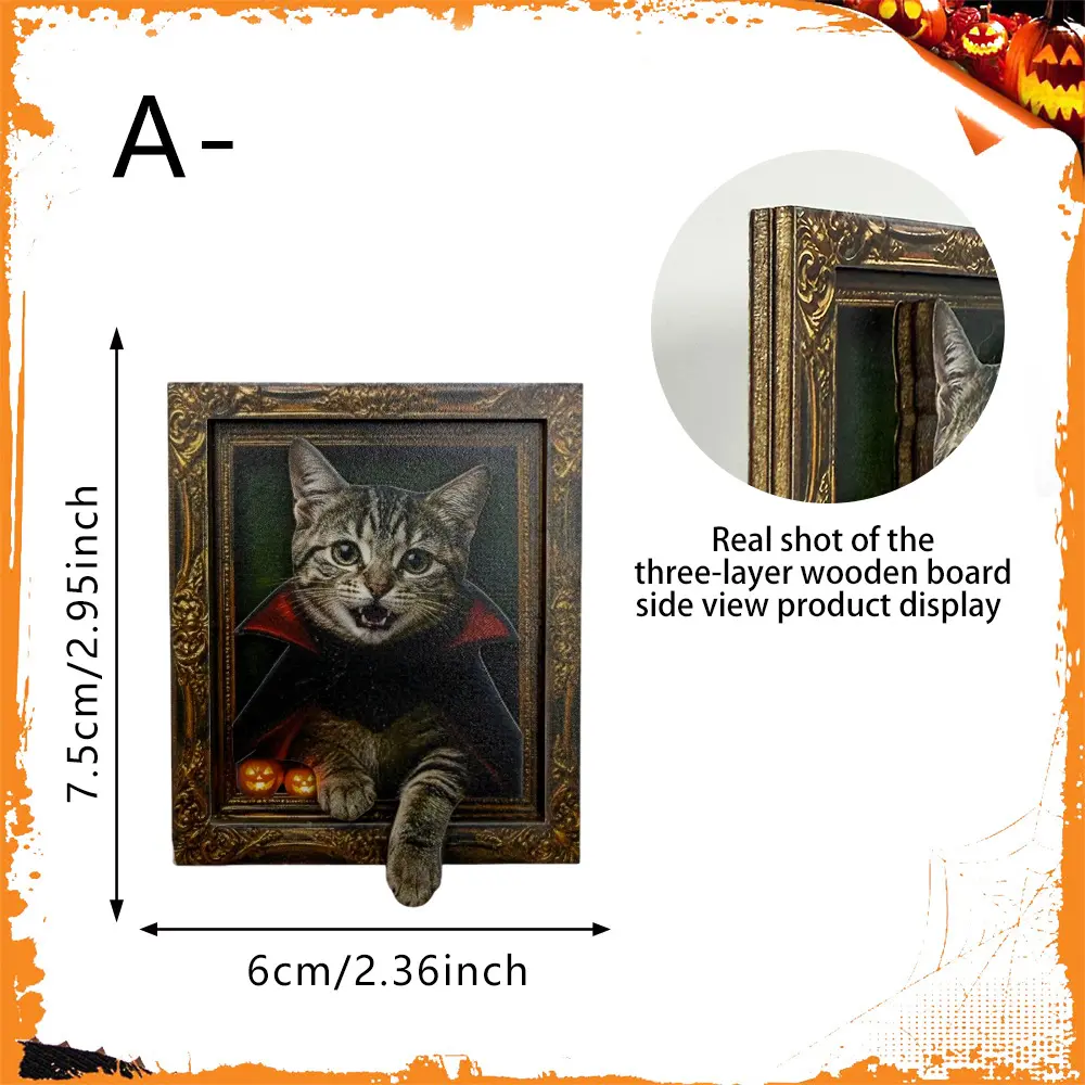 Vintage Halloween Cat Wooden Fridge Magnets, 3D Double-Layer Cute Kitten in Costume Magnetic Decor, Retro Frame Refrigerator Magnets for Kitchen Holiday Decor