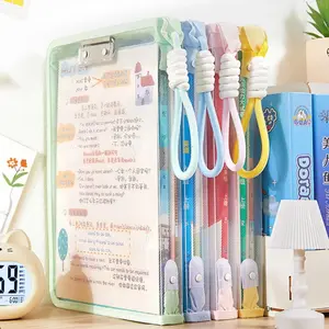 Transparent Zippered Document Storage Bag with Clip Expanded Mesh Zipper Pouch Bags for Storing Teaching Plan, Homework A4