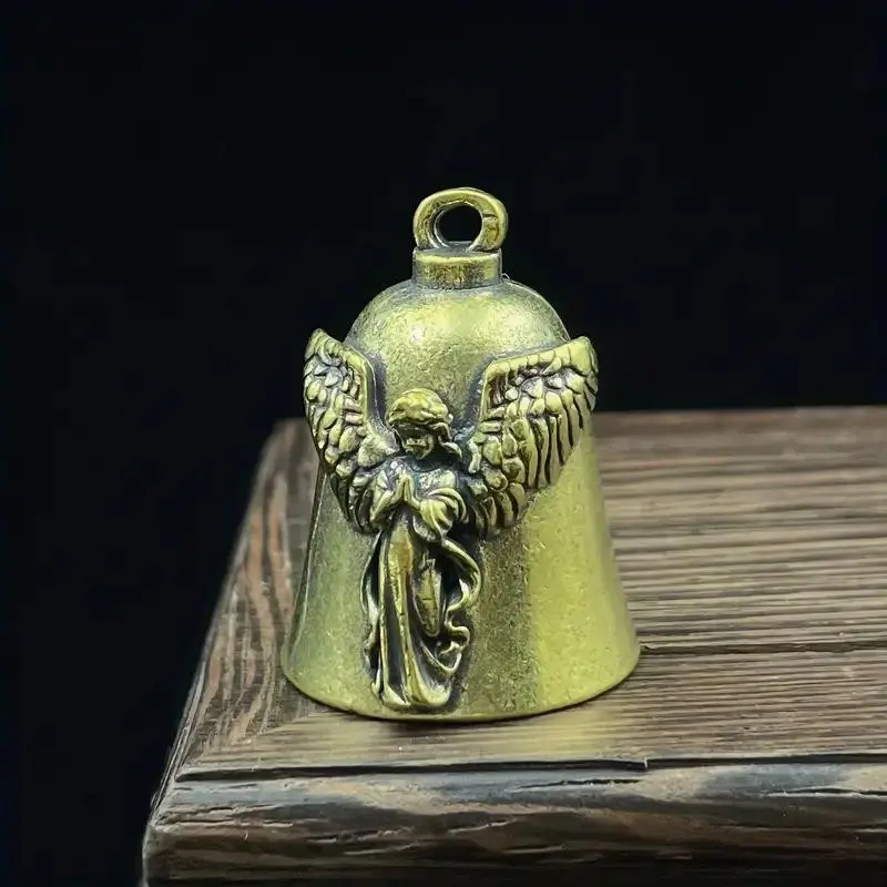 Brass Antique Bell Charm, Angel Bell Small Brass Ornament Pendant, Vintage Style Decorative Hanging Accessory, Unique Gift Idea
