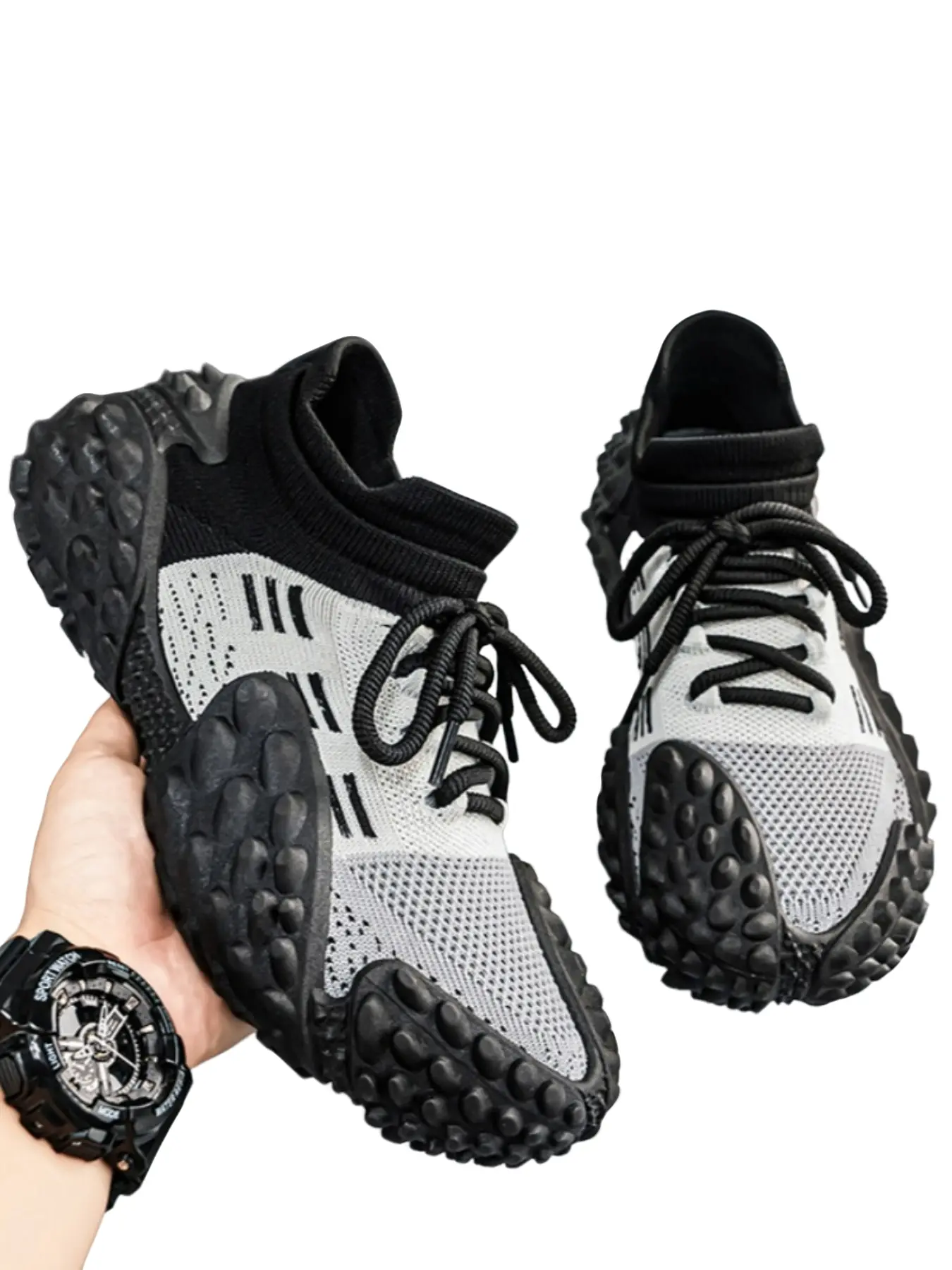Men's Retro Breathable Flyknit Athletic Casual Sports Thick Soled Sneakers, Durian Sole, Thick Sole Height Boost, Ideal for Summer and Daily Use, Sporty Style