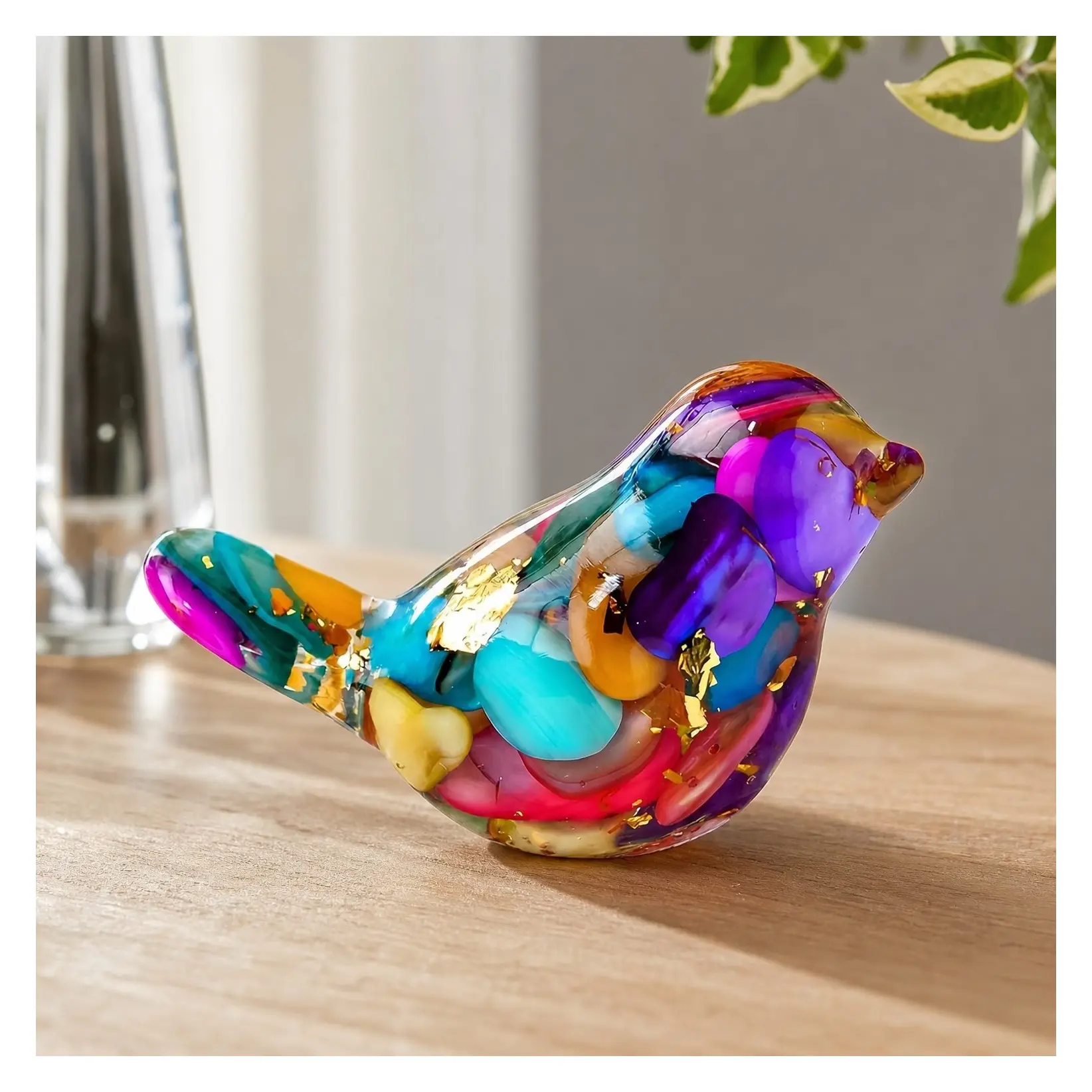 Miniature Crystal Bird Figurines Resin Glass Decorative Birds Art Collectible Paperweight for Office Desktop Home Decor ColorfulGift