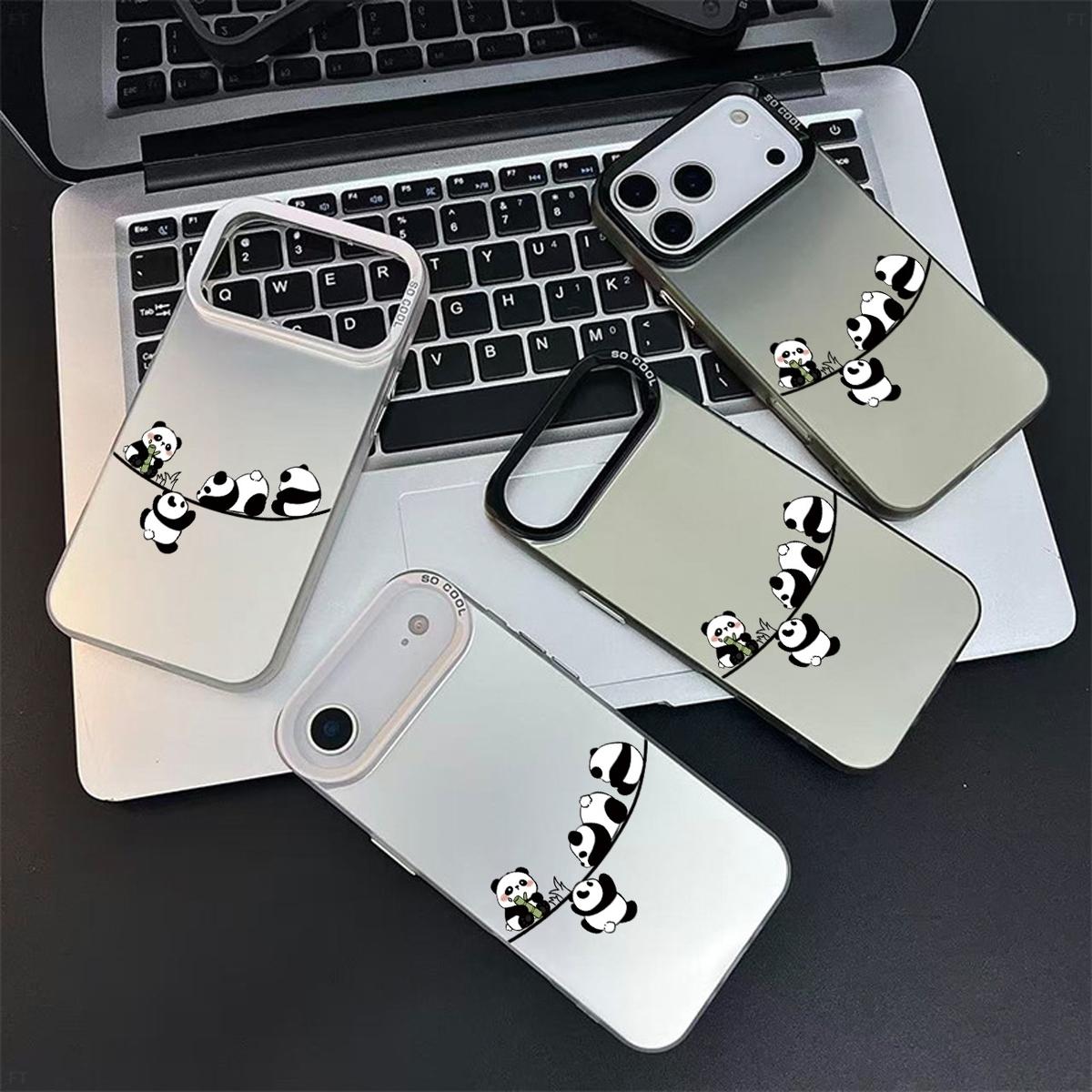 Four pandas Pattern Case for iPhone 17 Pro Max 17 Air 16/15/14/13/12/11 Pro Max XR XS E Plus Retro High-end Shockproof Drop Screen Protection Cute Durable PC Smartphone Cover