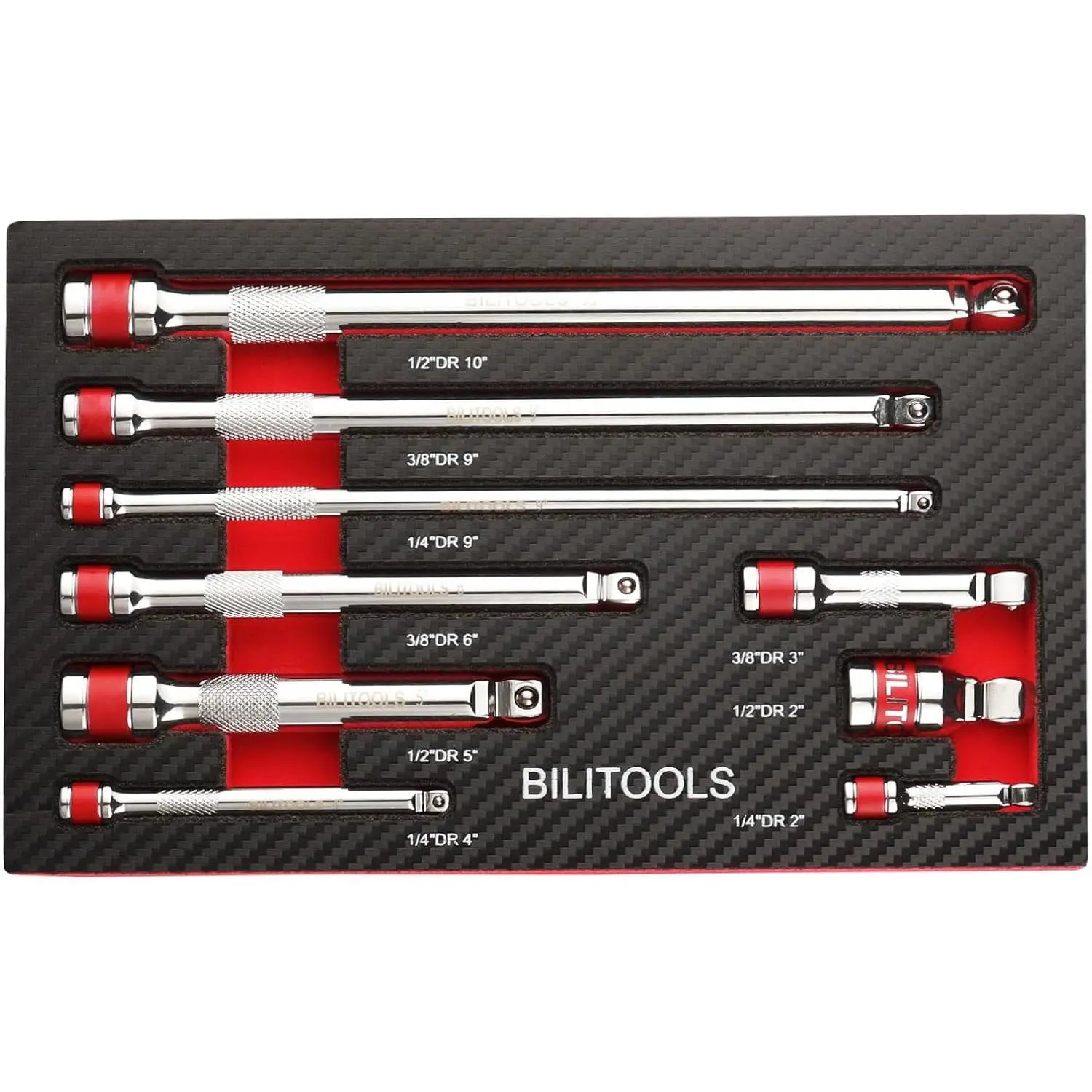 9 PCS Wobble Ratchet Extension Set for Work, Cr-V Steel Ratchet Head Standard Drive Tool Accessory with 1/4"-3/8"-1/2" Multiple Drives for Tight Spots, Extension Set Wobble