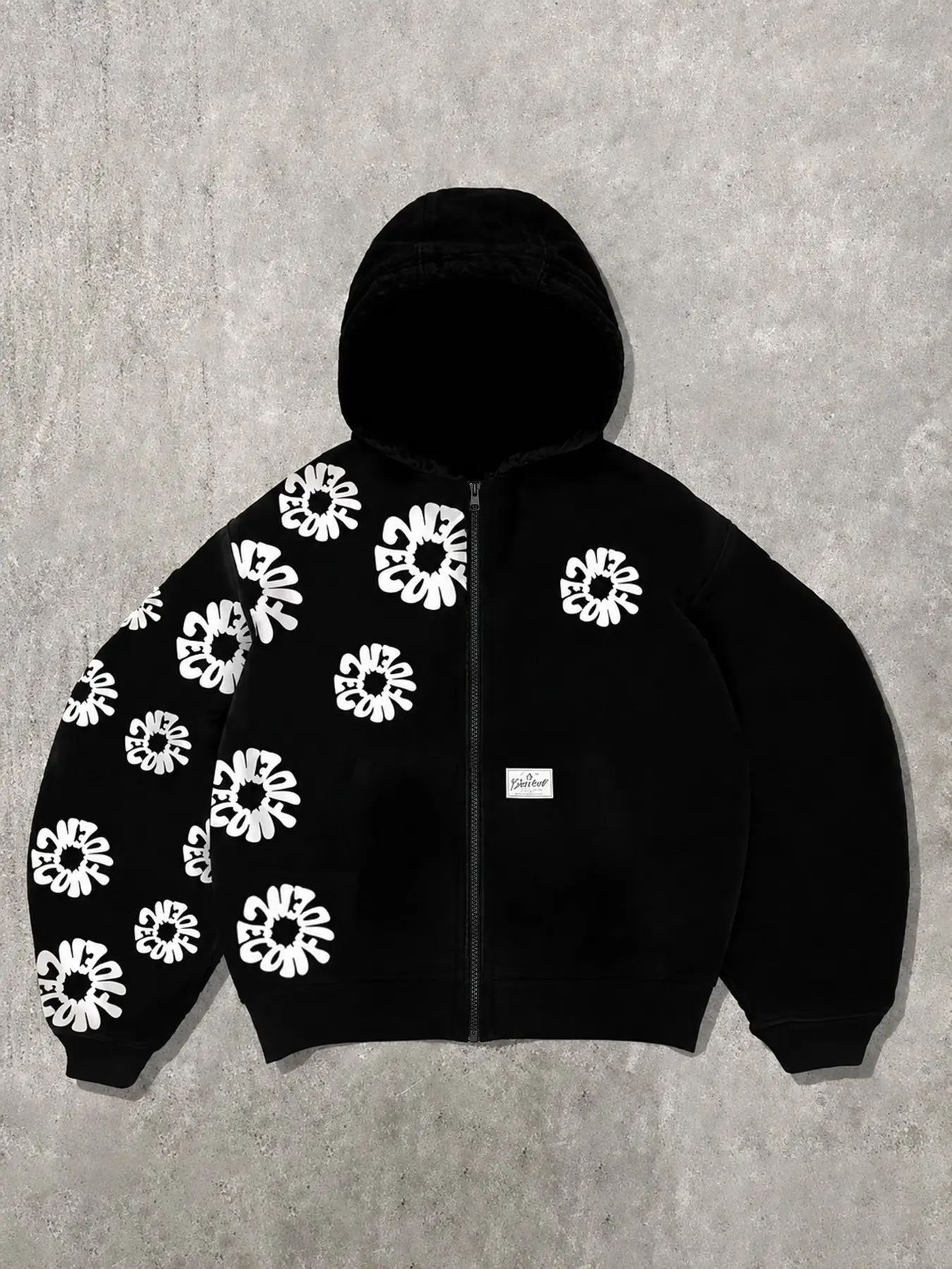 Men's Streetwear Spring Casual Floral Pattern Fashion Dark Color Hooded Zip-Up Sweatshirt Jacket, Y2K Style Long Sleeve Slim Fit
