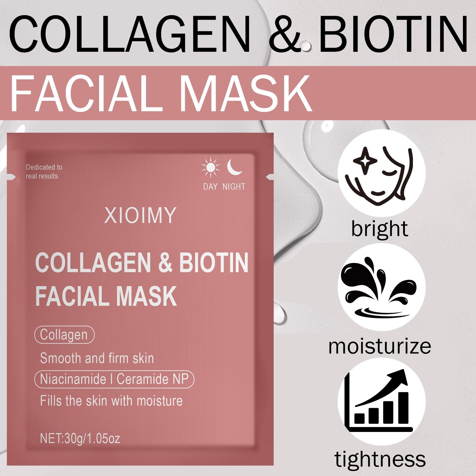 10 Pack Collagen & Biotin Face Masks, Alcohol-Free, Low Allergen, Intense Hydration, Moisturizing Facial Mask, Smooths and Brightens All Skin Types, Gentle