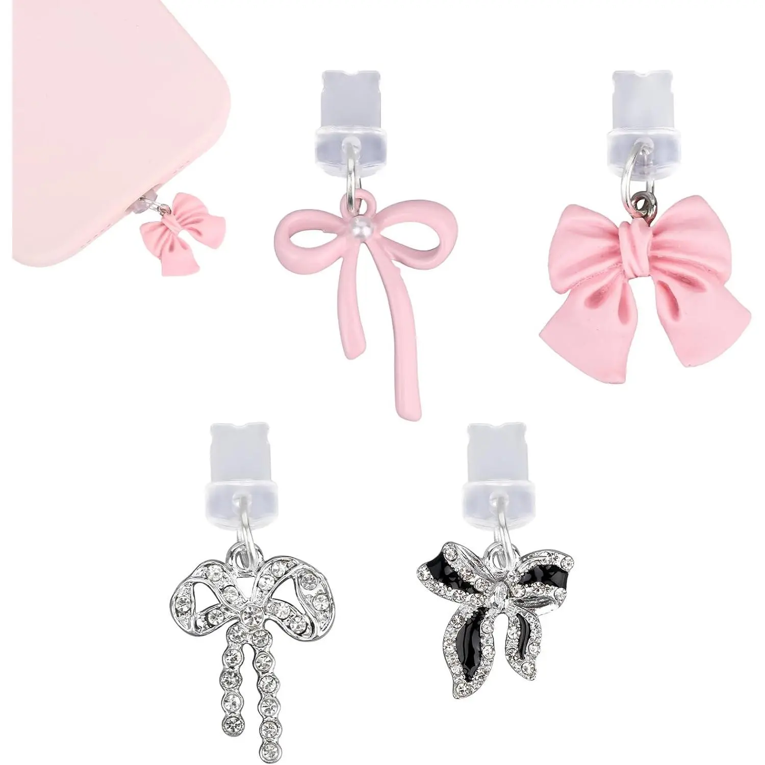 4-Count Durable Synthetic Alloy Pendant Phone Dust Plug Charms - Dust-Proof Port Cover Protector Caps for iPhone 4-14 Series, Practical Stylish Mobile Phone Accessories for Lint & Dirt Protection