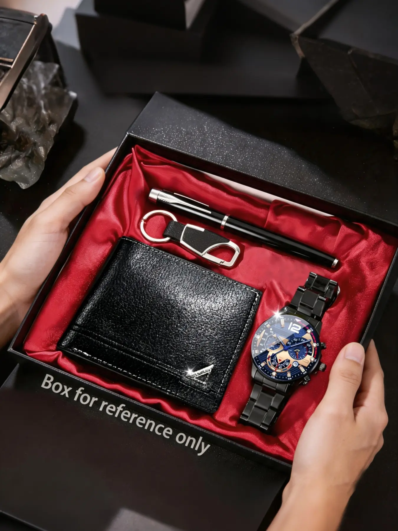 Men's Sport Watch Set, 4-Piece Gift Combo, Analog Quartz, Casual Style, Ideal for Valentine's & Father's Day, Includes Pen, Keychain, Wallet