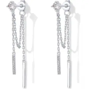 New Style Pendant Chain Earrings Copper Micro Inlaid Cubic Zirconia Ear Pins Long Women's Temperament Versatile Earrings