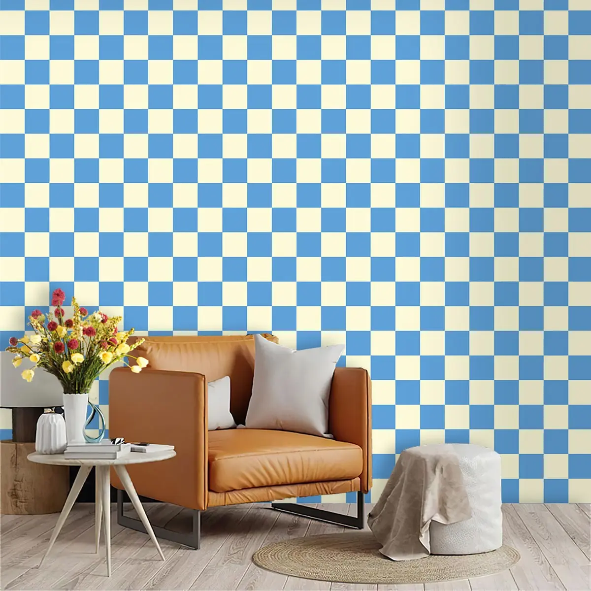 Classic Blue Checkered Wallpaper, PVC Material, Peel and Stick, Ideal for Kitchen/living Room/bedroom, Wall Decor, Mould-Proof