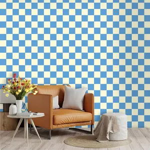 Classic Blue Checkered Wallpaper, PVC Material, Peel and Stick, Ideal for Kitchen/living Room/bedroom, Wall Decor, Mould-Proof