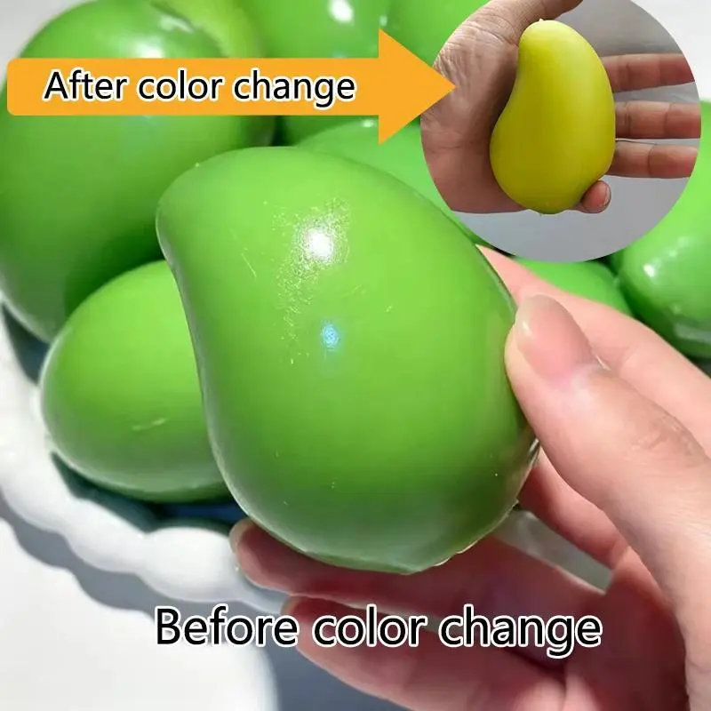 Handmade Crispy Mango Stress Ball Squeeze Toy, Color-Changing Mango Squishy Fidget Ball, ASMR Sensory Stress Relief Toy