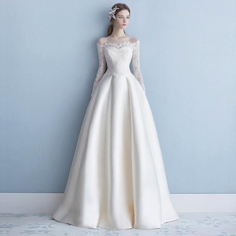 2026 New Summer Style Off-the-Shoulder Floor-Length Wedding Dress, Light Main Wedding Gown with Lace and Satin for Marriage