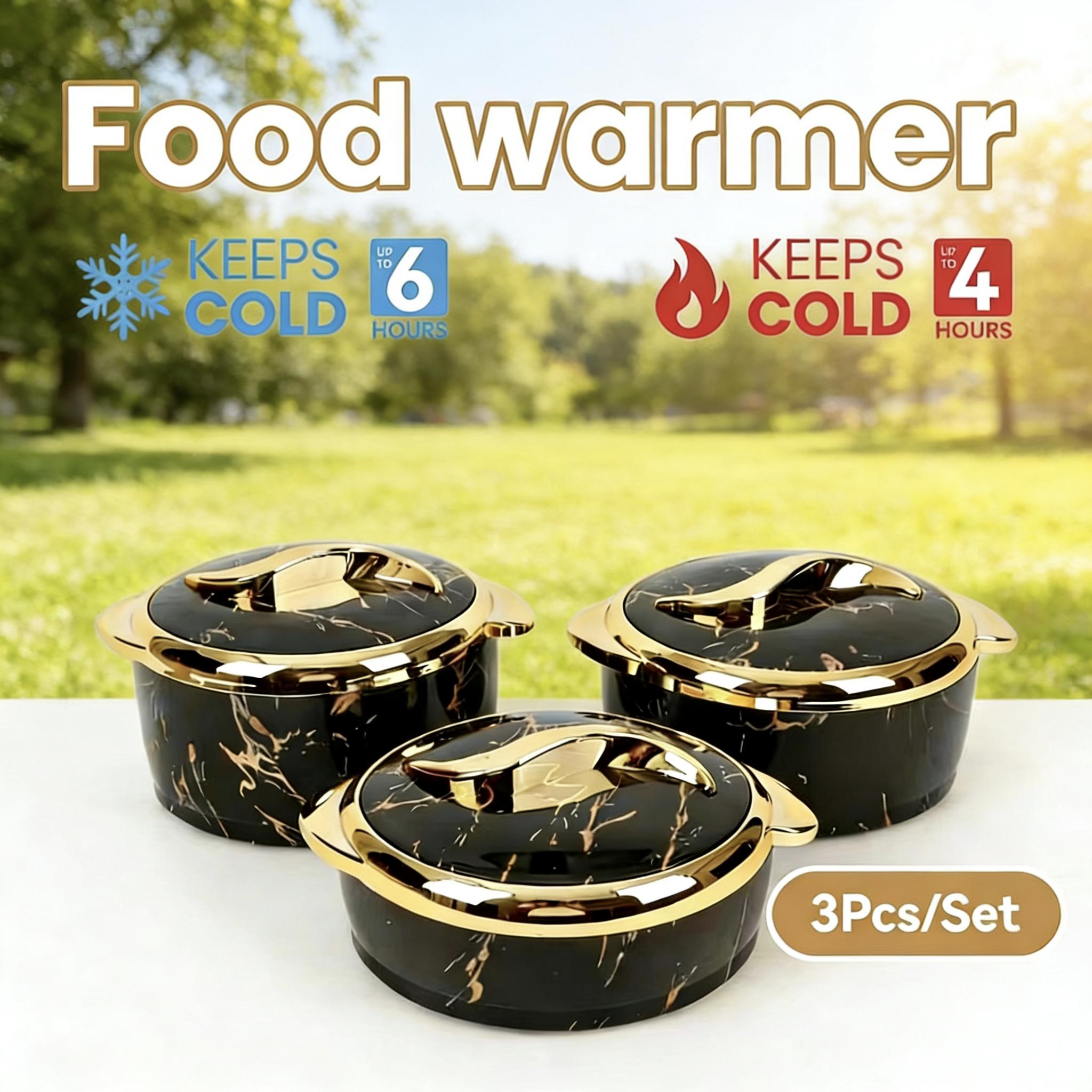 3-piece black insulated casserole set with lids, insulated bowls can keep food hot or cold, stainless steel insulated containers are suitable for making Indian pancakes, salads, soups, and party food (2.6/2.1/1.6 quarts)