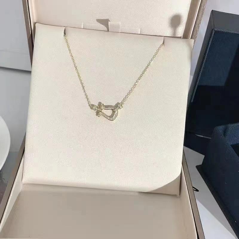 This is a popular European and American horseshoe buckle necklace that is versatile for women, exuding a sense of high-end sophistication. It features a slightly inlaid, niche, and luxurious heavy industry collarbone chain