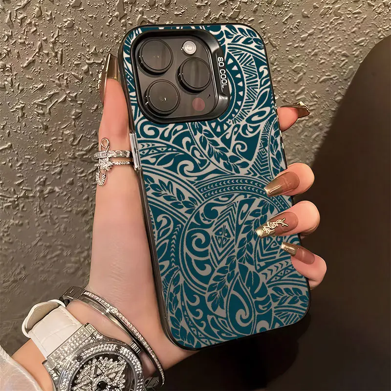 Polynesian Tribal Swirl Leaf Pattern Phone Case，Dark Ethnic Tattoo Style for iPhone 17 16 15 14 13 12 11 Plus Pro Max, Boho Fashion Decor Gift