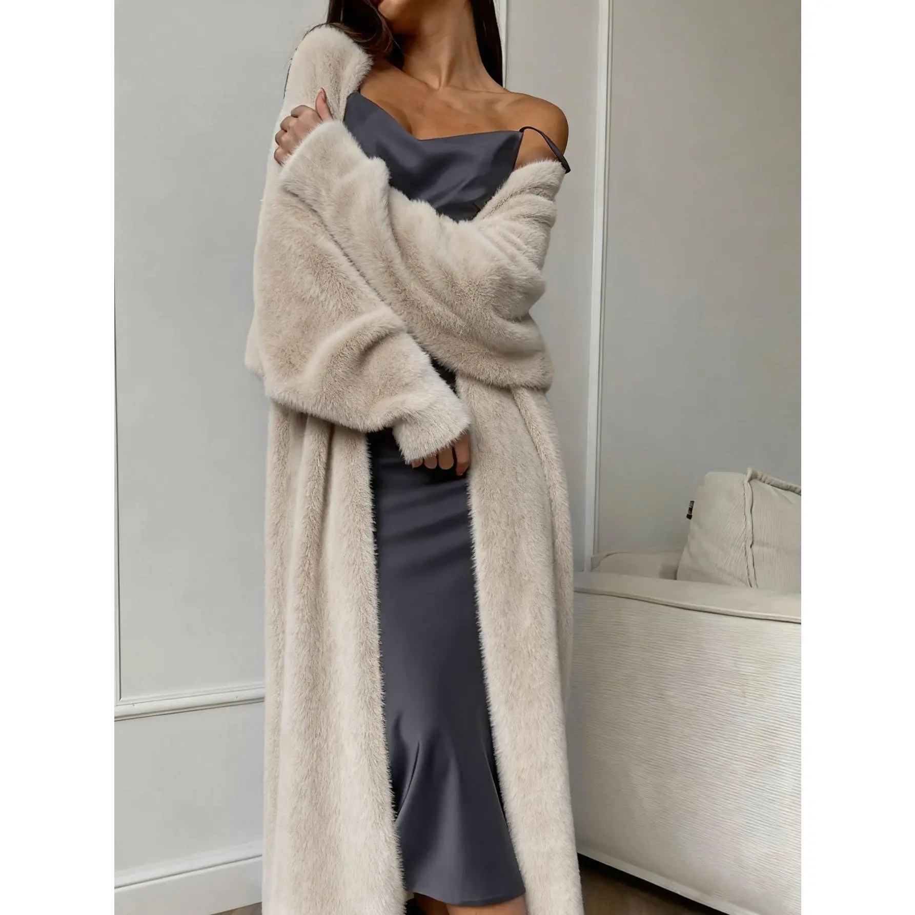 Fleece white knitted sweater cardigan coat women's autumn and winter loose plush fluffy long cardigan