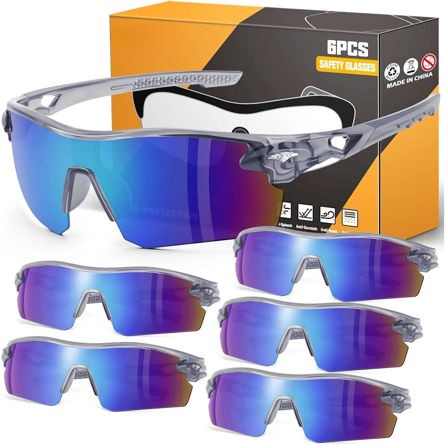 6-Pack ANSI Z87.1+ UV Protective Safety Eyewear, Anti-Scratch Impact-Resistant Safety Glasses for Men 6-Pack ANSI Z87.1+ UV Protective Safety Eyewear, Anti-Scratch Impact-Resistant Safety Glasses for Men