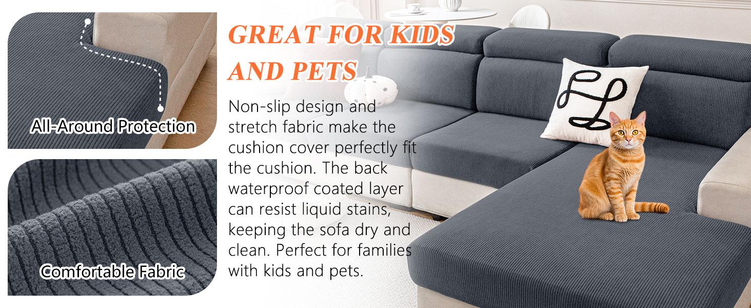 hyha Waterproof Sectional Couch Covers, Against Spills, Sofa Seat Slicovers Washable, Thick Elastic, L Shape Couch Cushion Covers for Dogs Pets (1 Piece for Chaise, Dark Grey)