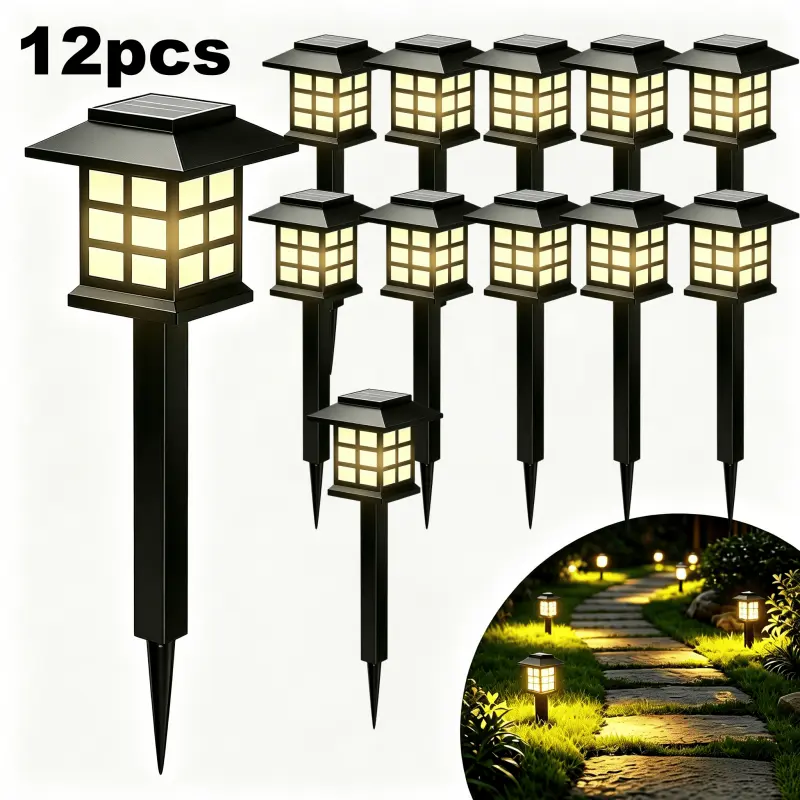 Greenlume 6/12pcs Outdoor Solar Ground Plug Square Lights, IP44 Rain And Snow Resistance, Auto-on Function, 10-hour Warm Light Duration At Night, Auto Shut-off During The Day. Suitable For Walkways, Courtyards, Paths And Lawns. Thanksgiving Day, Christmas